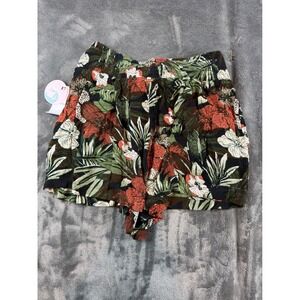 Volcom Coco Ho Belted Shorts Tropical Floral Print Black Red White Size M